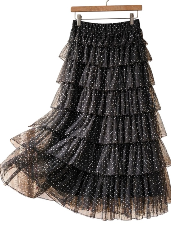 cupcakes & cashmere Dresses & Skirts - Cupcakes & Cashmere Black Tiered Tulle Midi Skirt Glam Sheer Layers Size Large